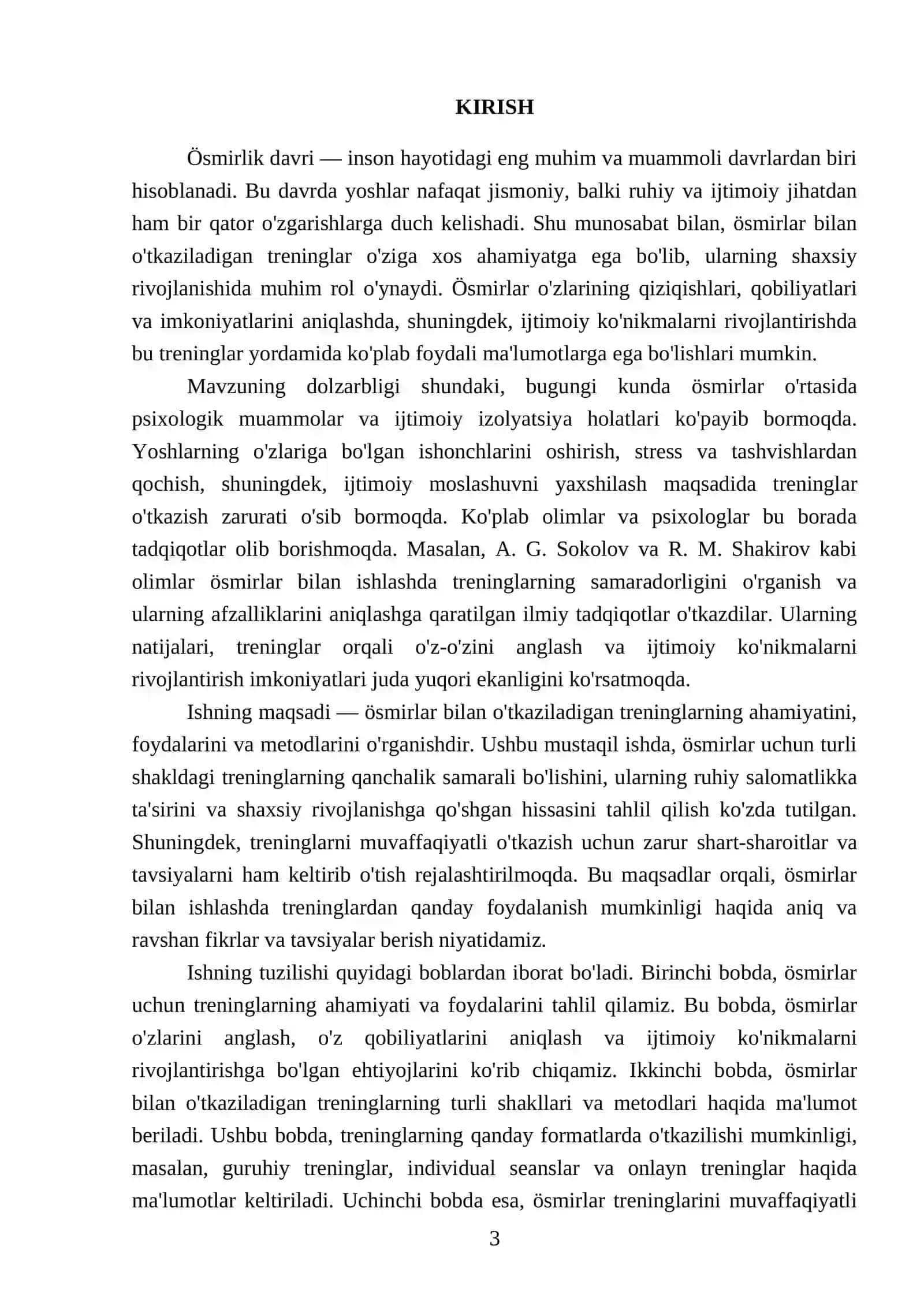 Ösmirlar bilan ötiladigan treninglar 3