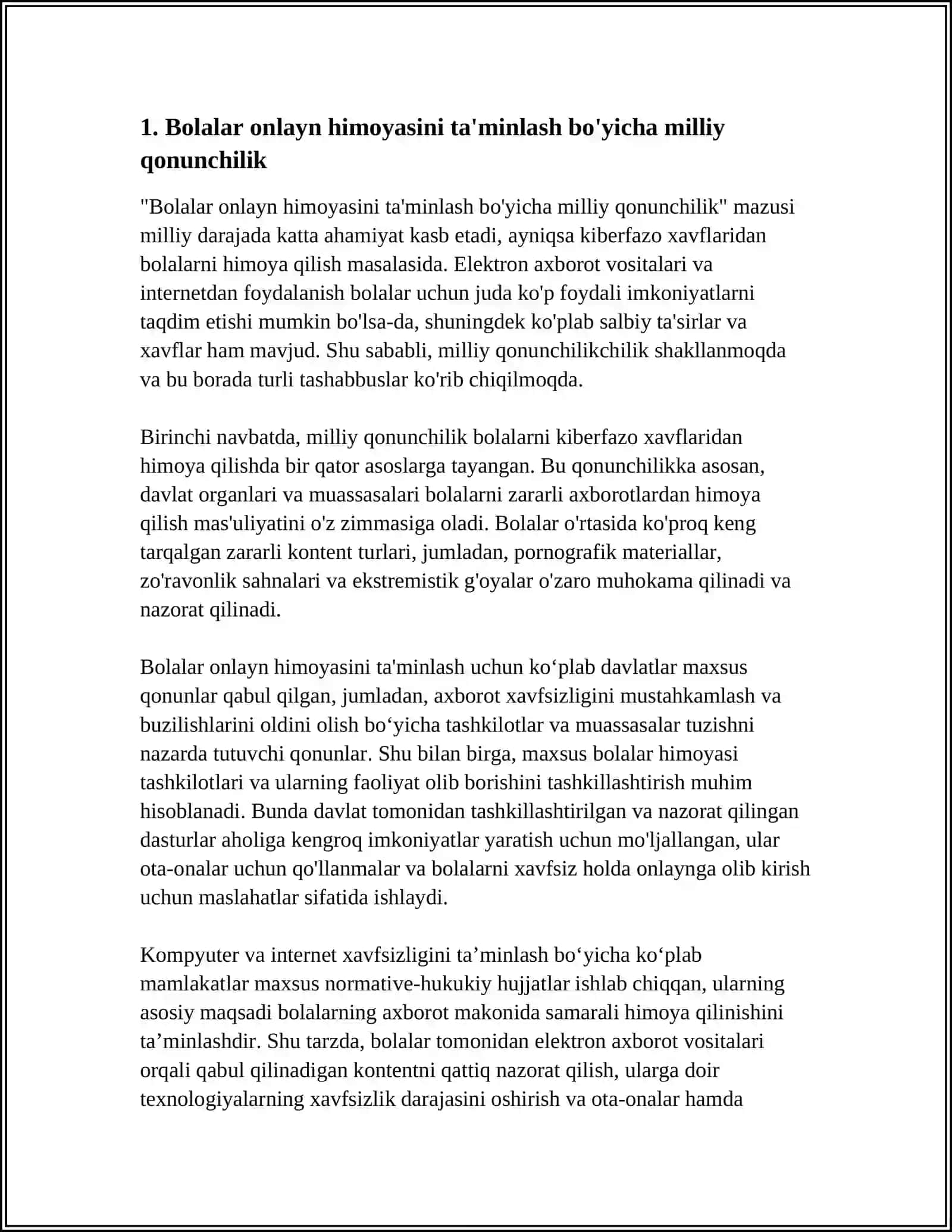 KIBERFAZODA BOLALAR XAVFSIZLIGINI TA'MINLASHNING HUQUQIY CHORALARI 3