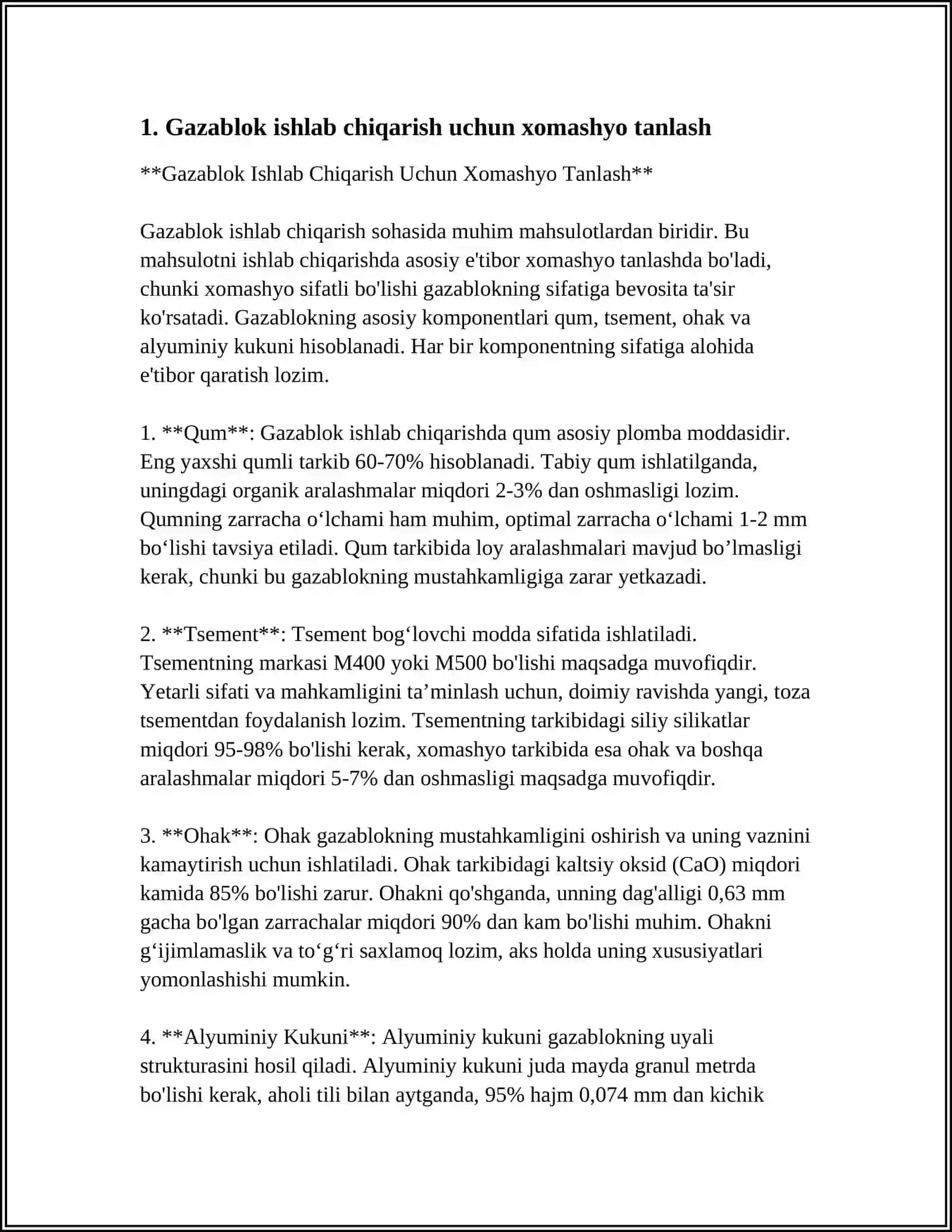 GAZABLOK ISHLAB CHIQARISH TEXNOLOGIYASI 3