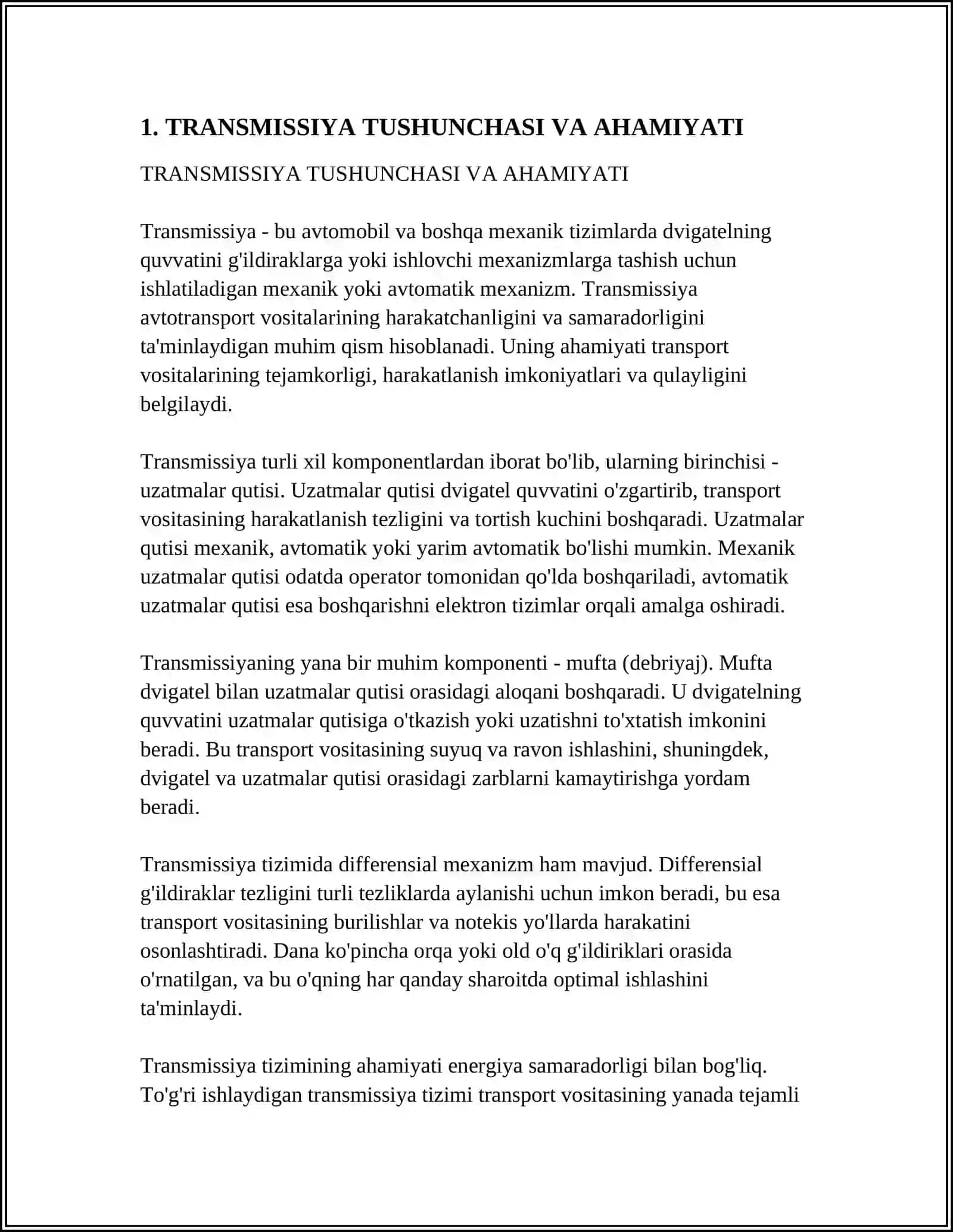 TRANSMISSIYA. ILASHISH MUFTASI 3