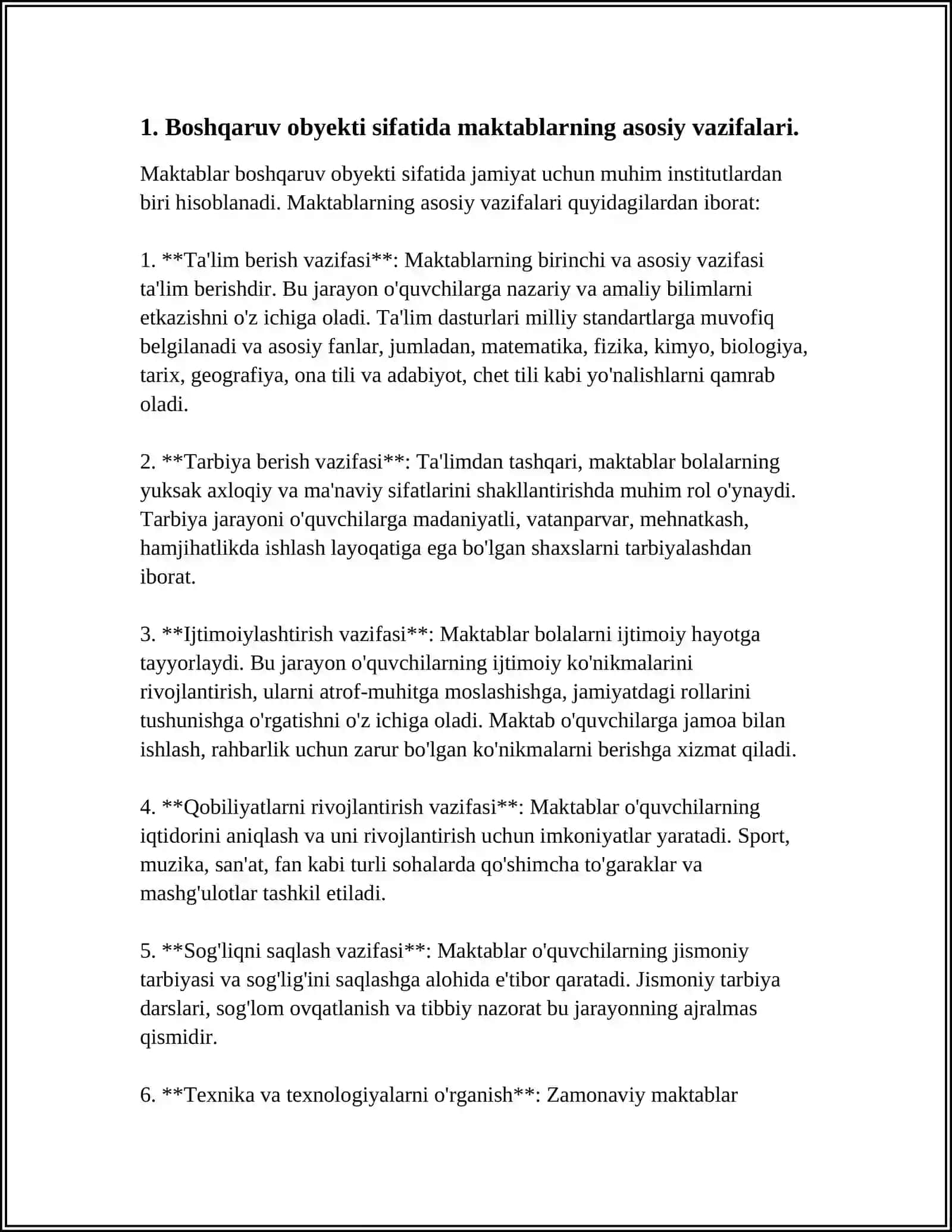 MUSTAQIL ISH Mavzu: MAKTAB BOSHQARUV OBYEKTI SIFATIDA 3