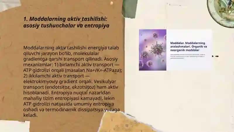 Moddalarning aktiv tashilishi va entropiya 3