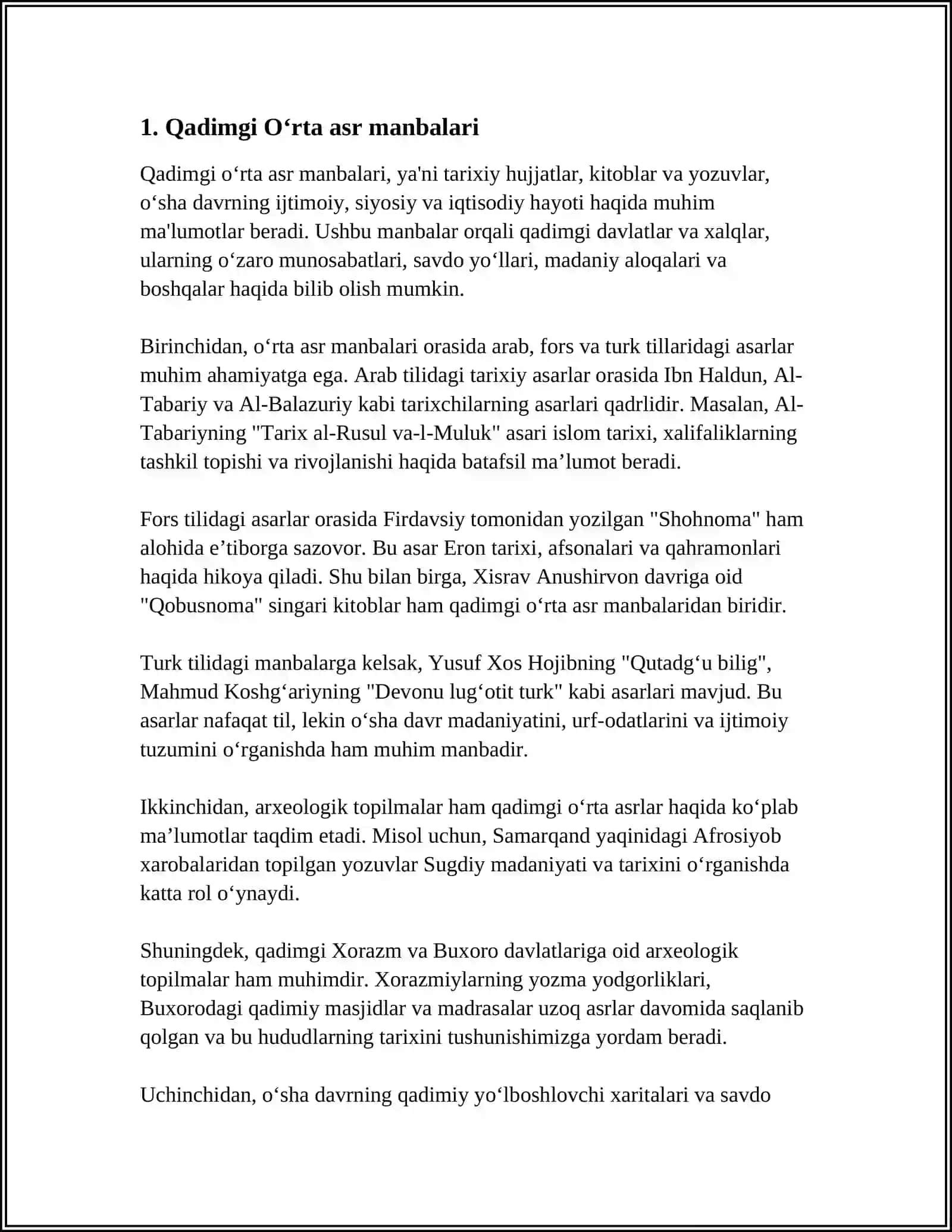 ILK OʻRTA ASRLAR TARIXI MANBALARI 3