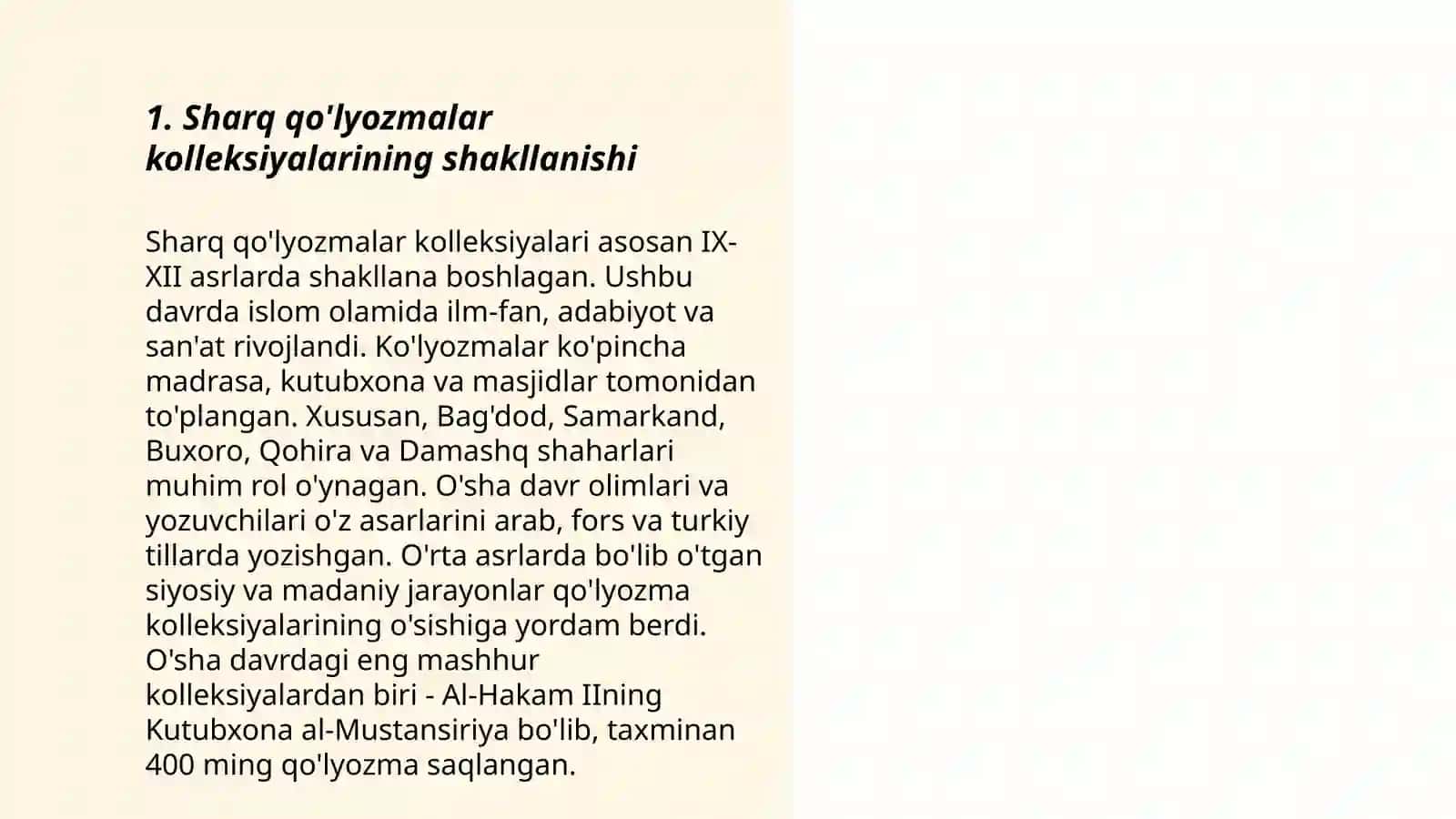 Sharq qo'lyozmalar kolleksiyalarining shakllanishi 3