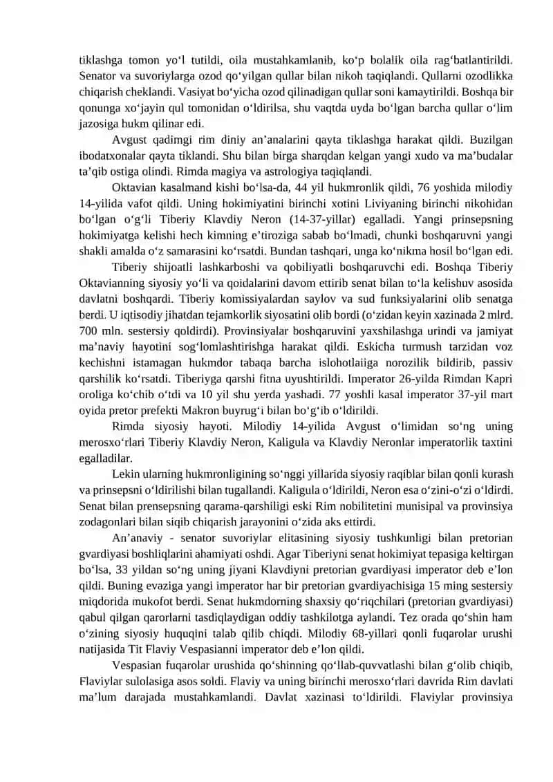 Ma’ruza. Imperiya davrida Rim davlati. 3