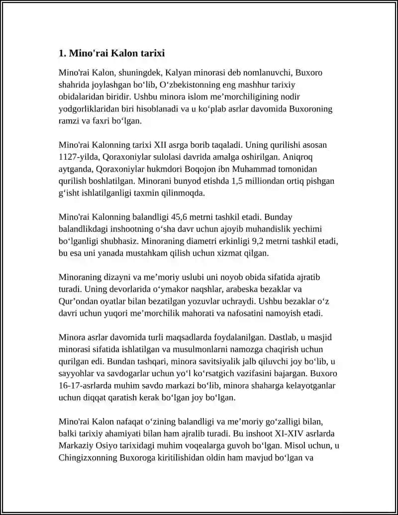 REFERAT Mavzu: MINORAI KALON 3