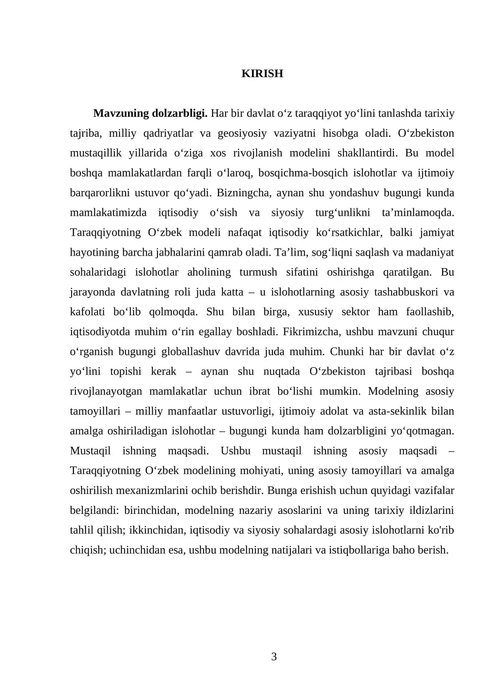 Taraqqiyotning O‘zbek modeli 3