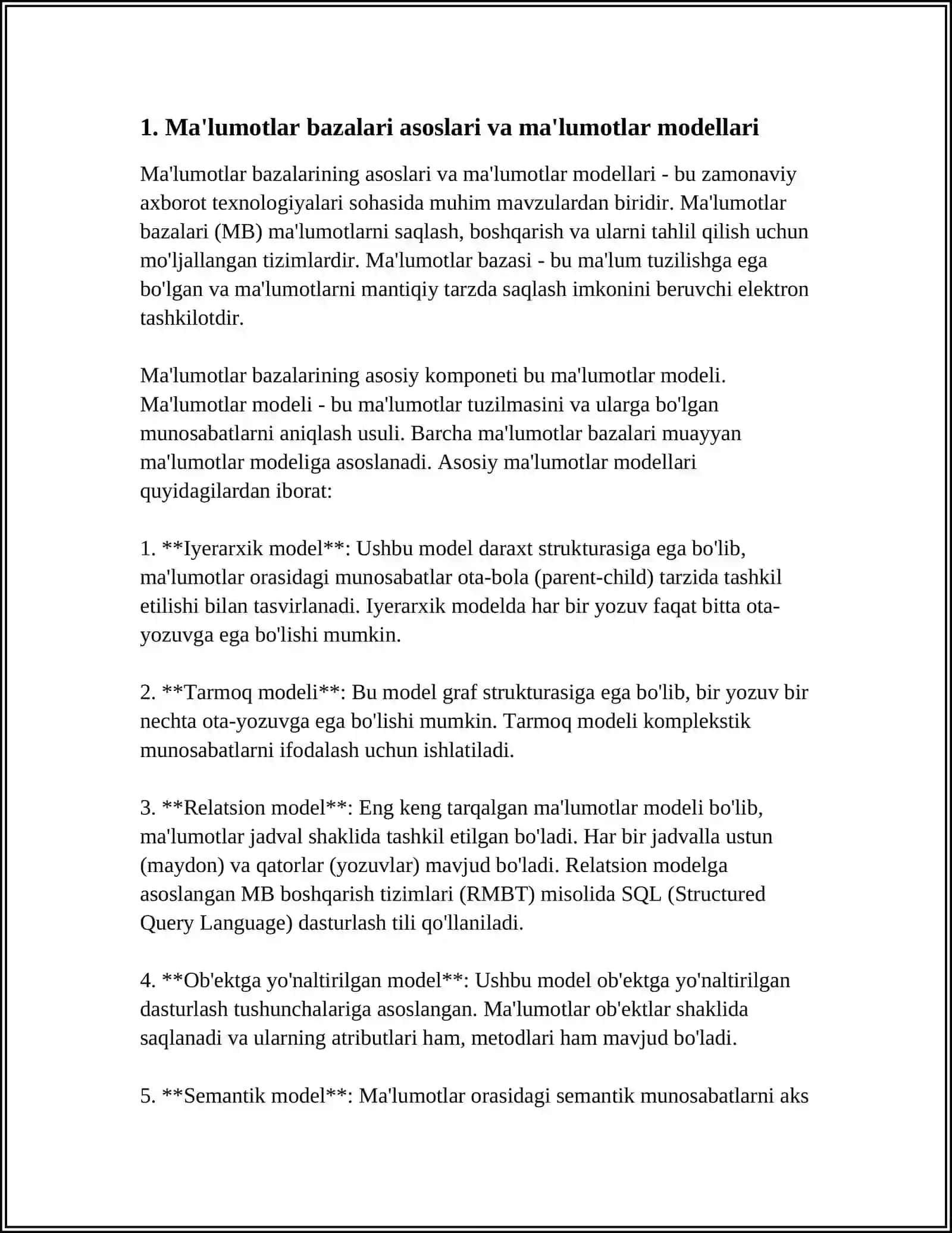 MAʼLUMOTLAR BAZALARI VA KATTA HAJMDAGI MAʼLUMOTLAR BILAN ISHLASH TEXNOLOGIYALARI 3