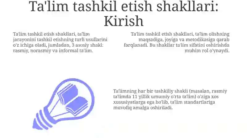 Ta'lim Tashkil Etish Shakllari va Turlari 3