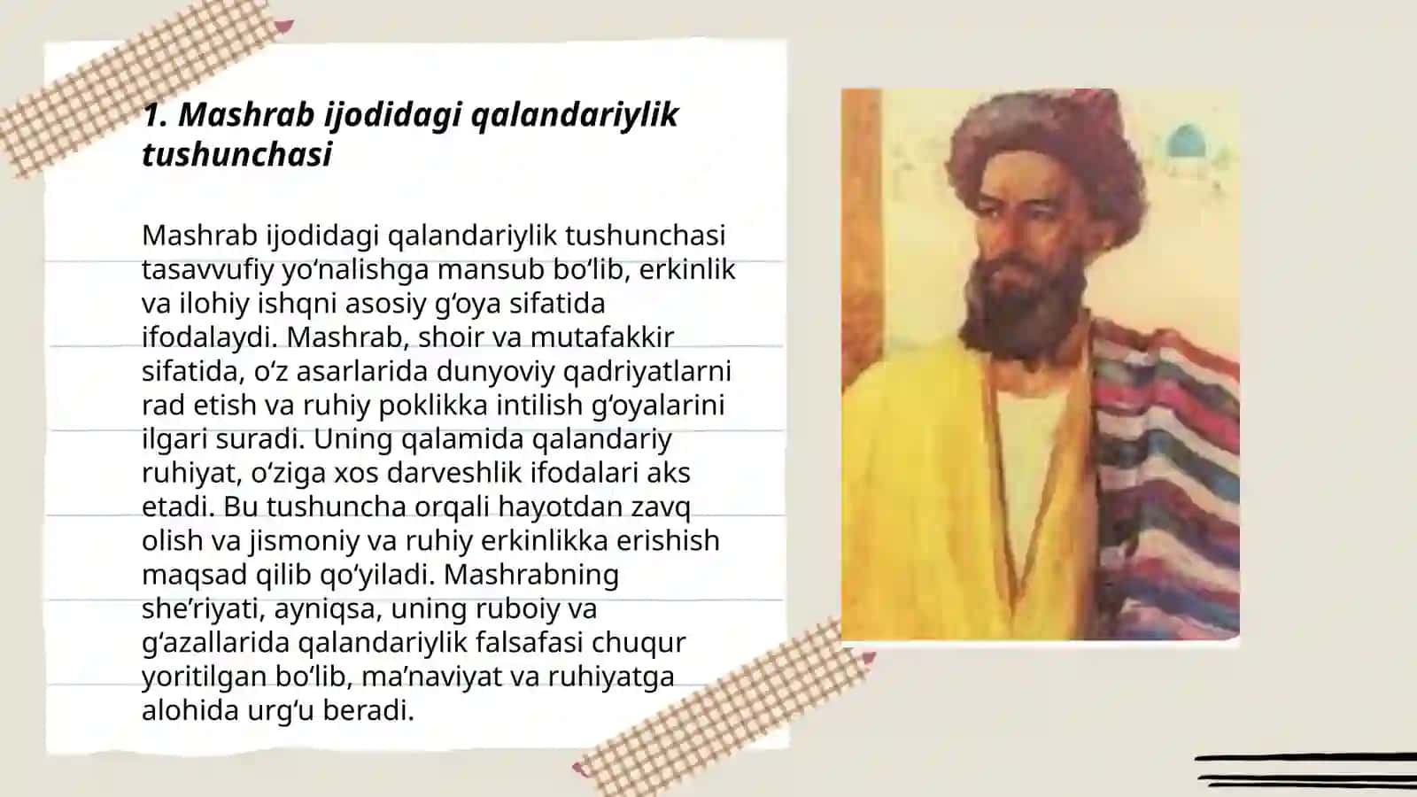 Mashrab ijodida qalandariylik va tariqat 3