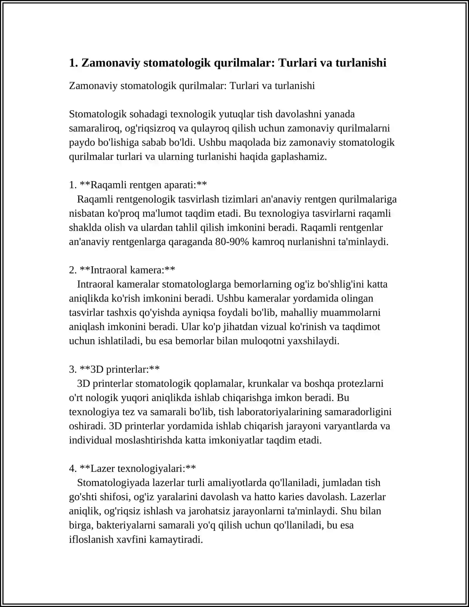 ZAMONAVIY STOMATOLOGIK QURULMALAR: XUSUSIYATLARI VA QO'LLANILISHI 3