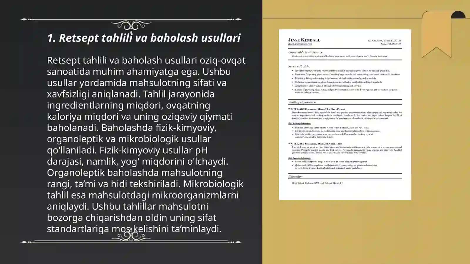Retsept tahlili va baholash usullari 3