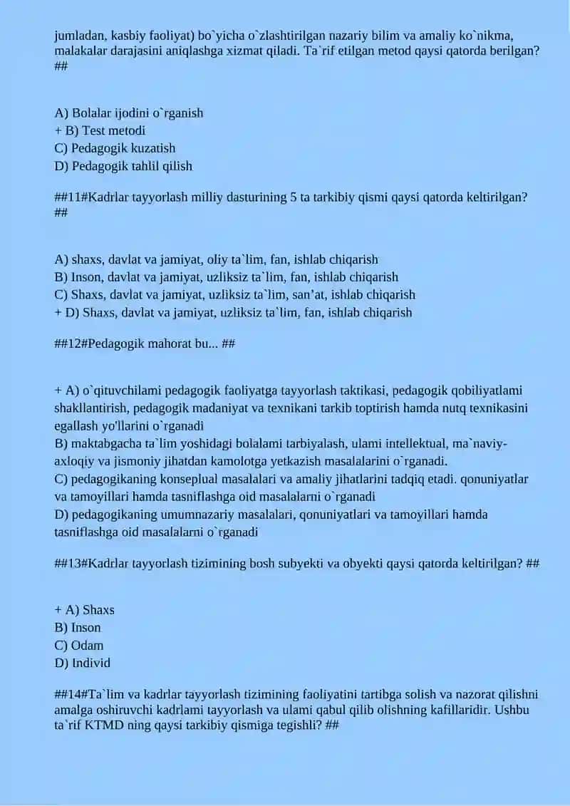 Umumiy pedagogika fanidan test savollari 3