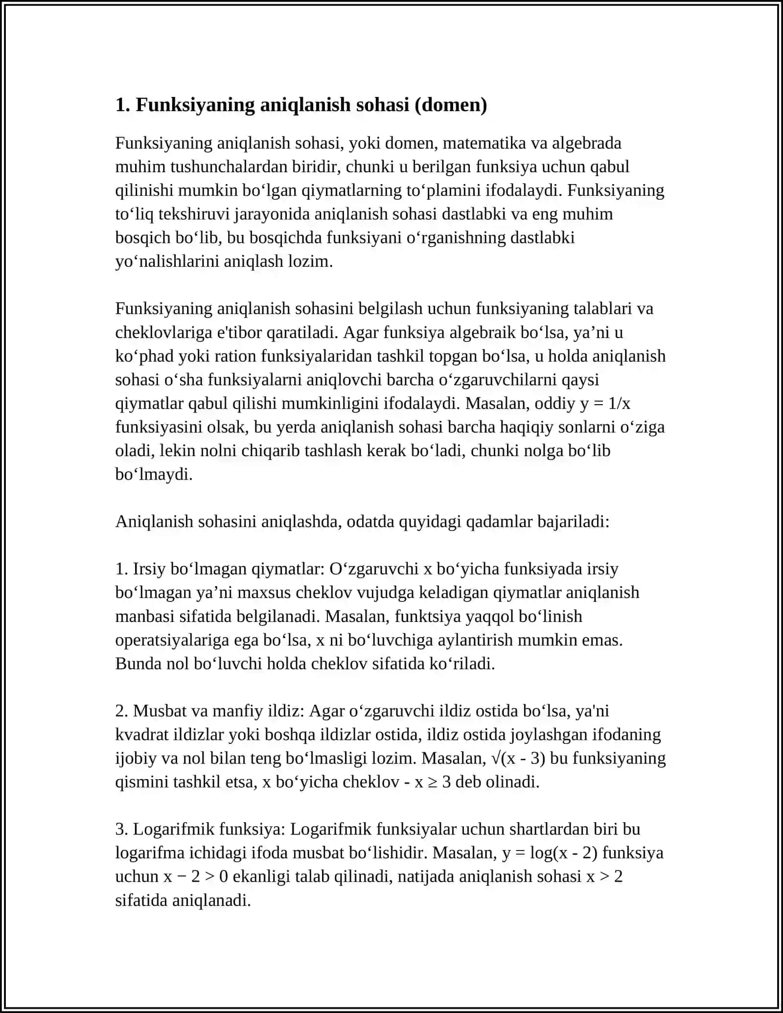 FUNKSIYANI TO'LA TEKSHIRISH 3