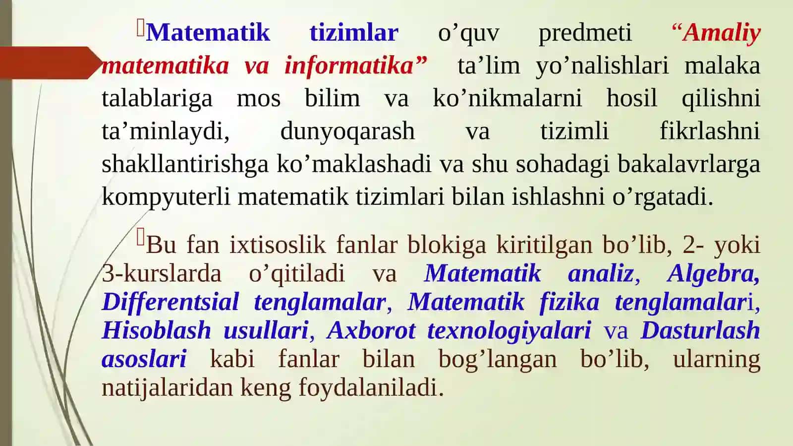 Matematik Tizimlar Fanining Predmeti, Maqsadi va Vazifalari 3