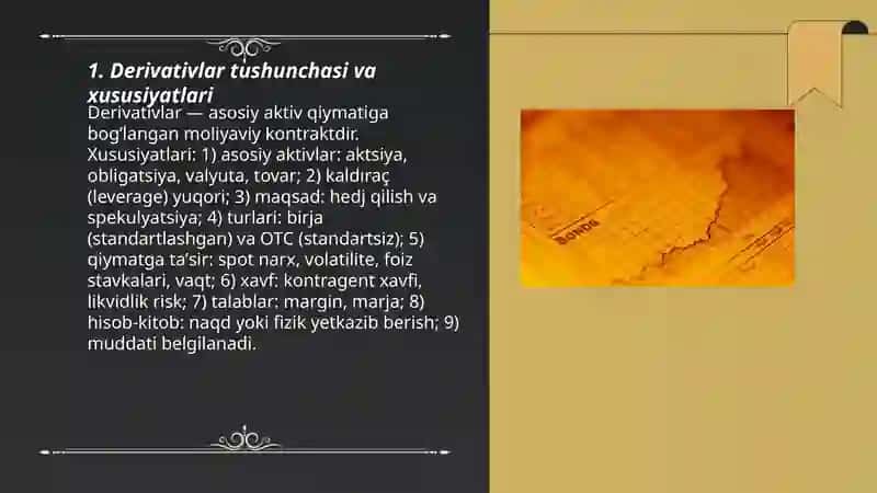 Derivativlar - moliya bozori instrumenti 3
