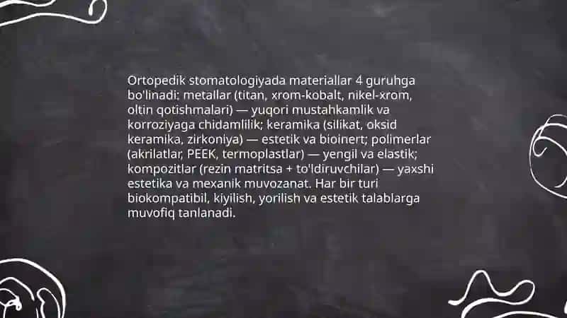Ortopedik stomatologiyada qo'llanadigan materiallar 3