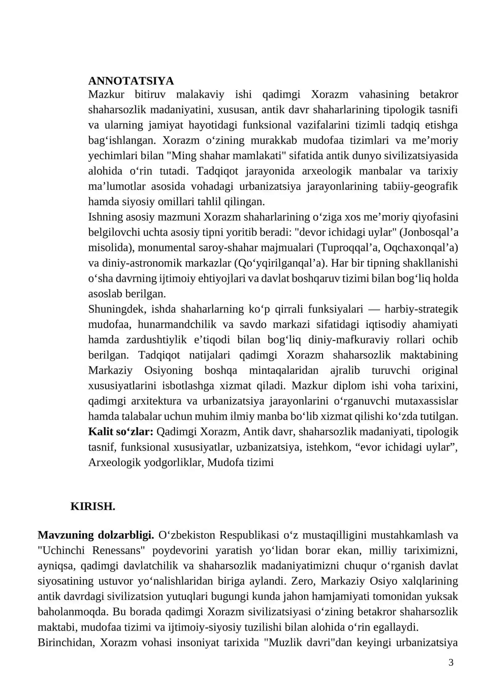 «Xorazm qadimgi davr shaharlaring tipologiyasi va ularning funksiyalari. » 3