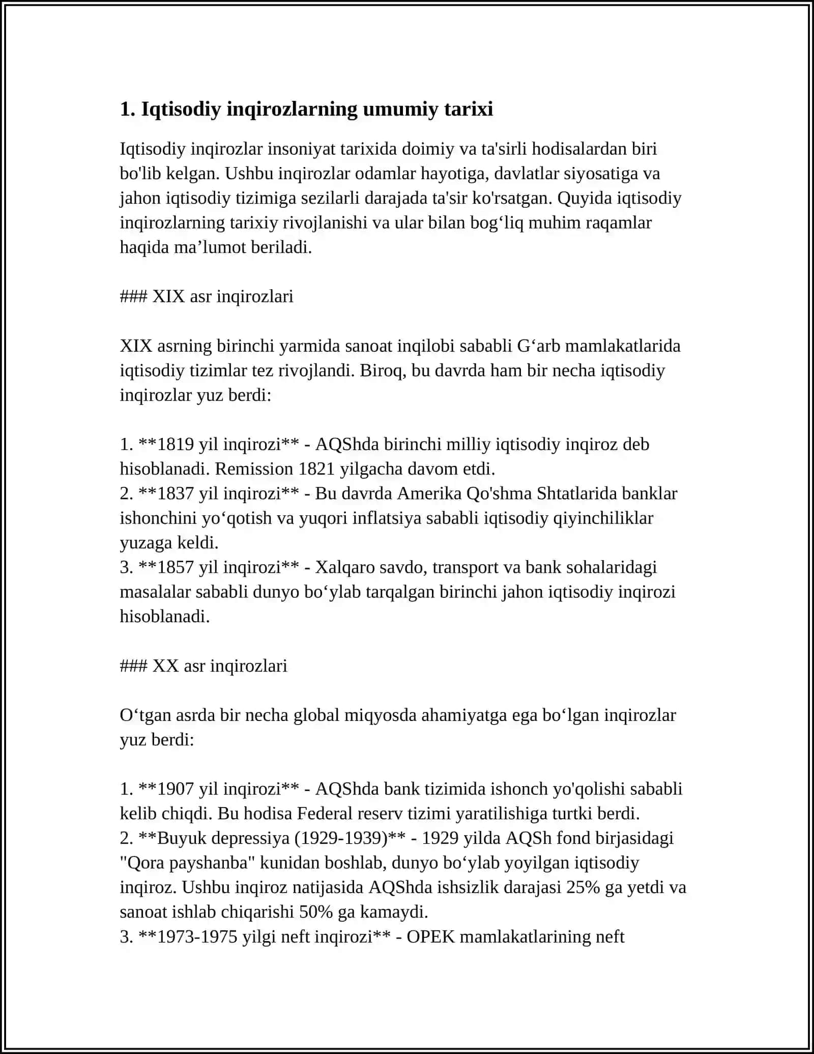 IQTISODIY INQIROZLAR, TARIXI, TASNIFI, MODELLARI 3