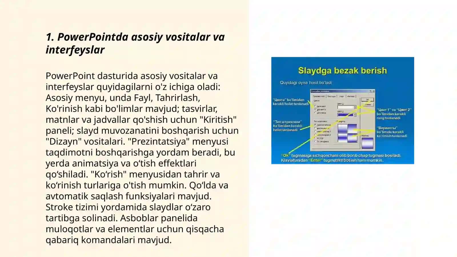 MS Power Pointda oʻrgatuvchi -intrektiv taqdimotlar oʻrnstish 3
