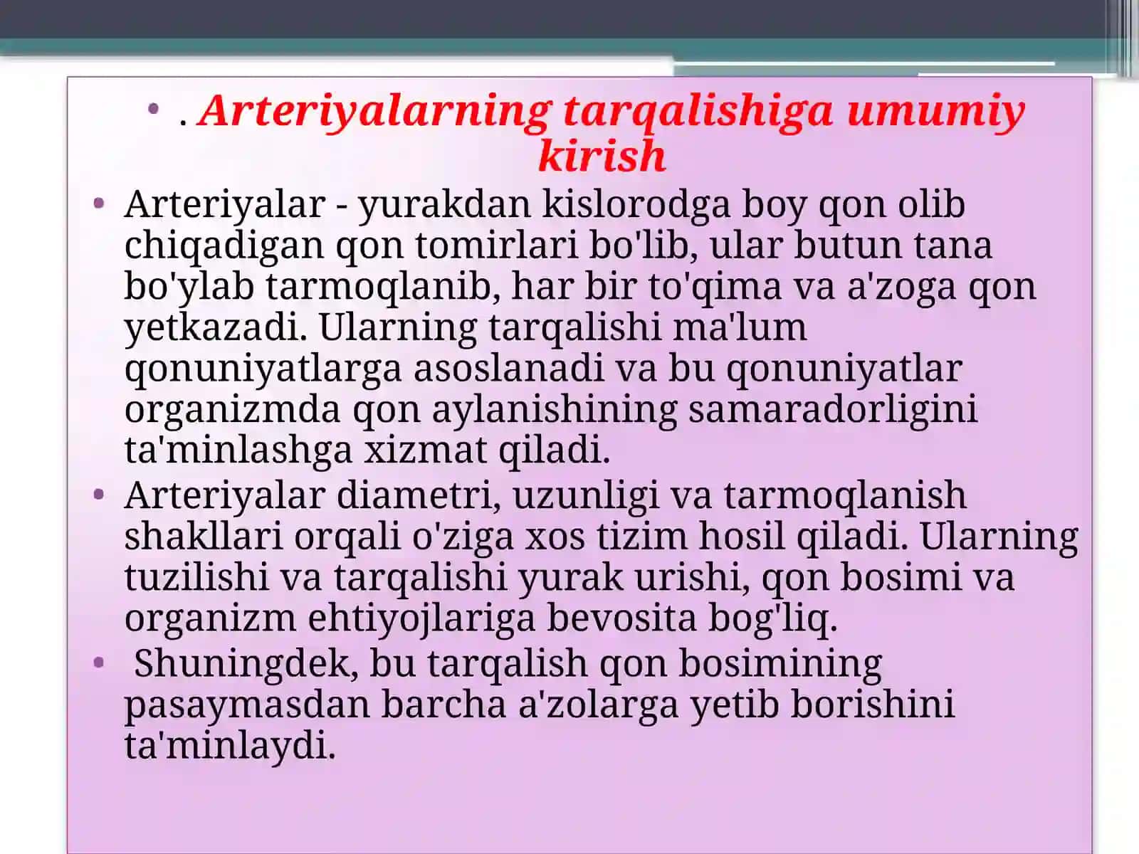 Arteriyalarning tarqalish qonuni 3