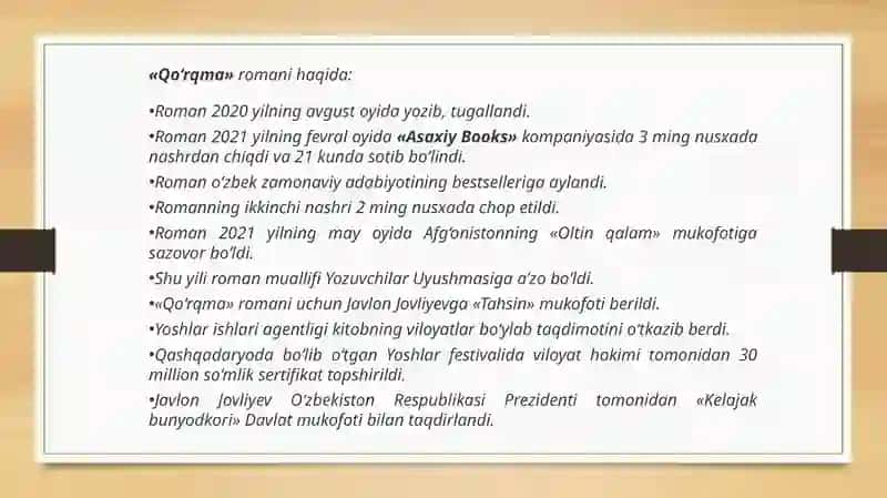 Javlon Joliyev  “Qo’rqma” asari 3