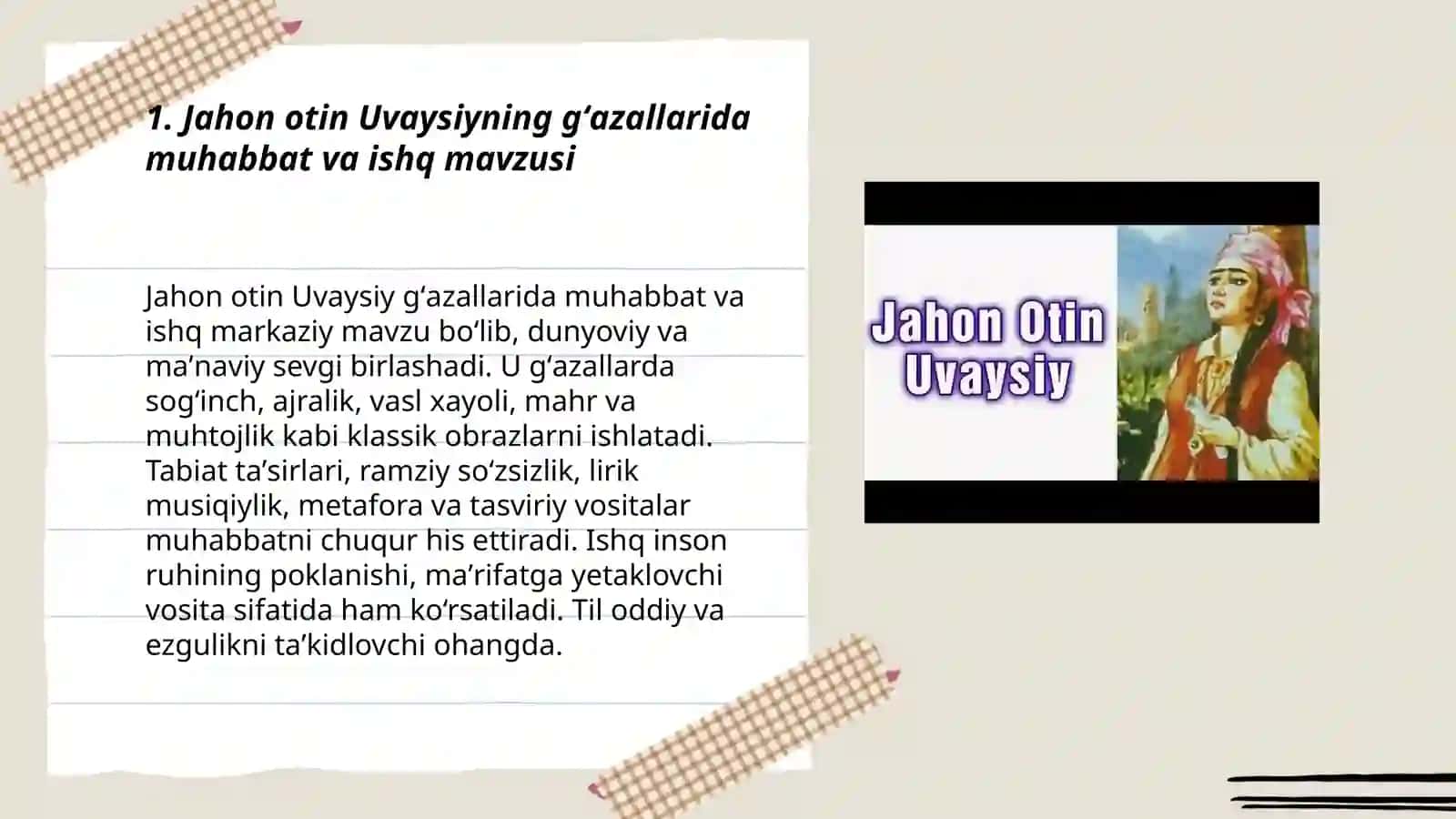 Jahon otin Uvaysiy gʻazallari mavzusi va tahlili 3