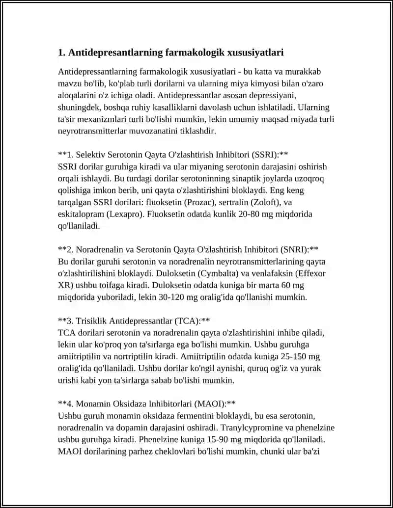 Antidepresantlarning farmakologik xususiyatlari 3