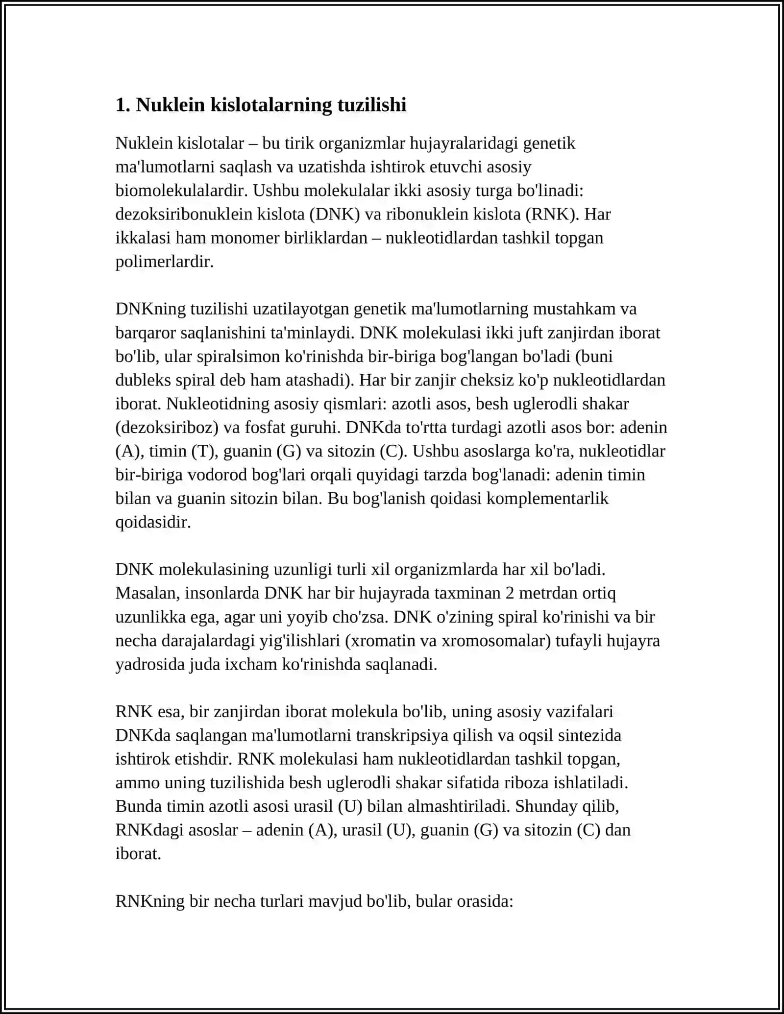Nuklein Kislotalarning Tuzilishi 3