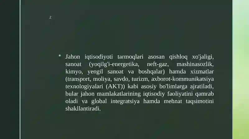 JAHON IQTISODIYOTININIG TARMOQLARI 3