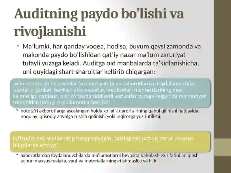 Auditning paydo bo'lishi va rivojlanishi 3