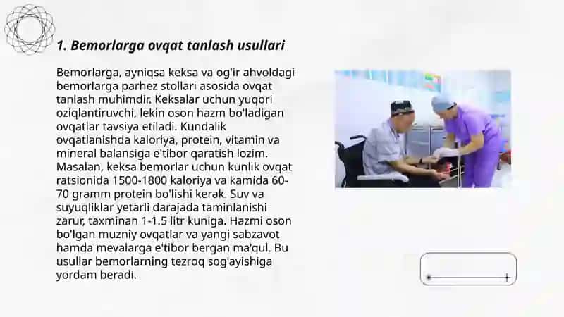 Parxez stollari. Bemorlarni ovqatlantirish usullari 3