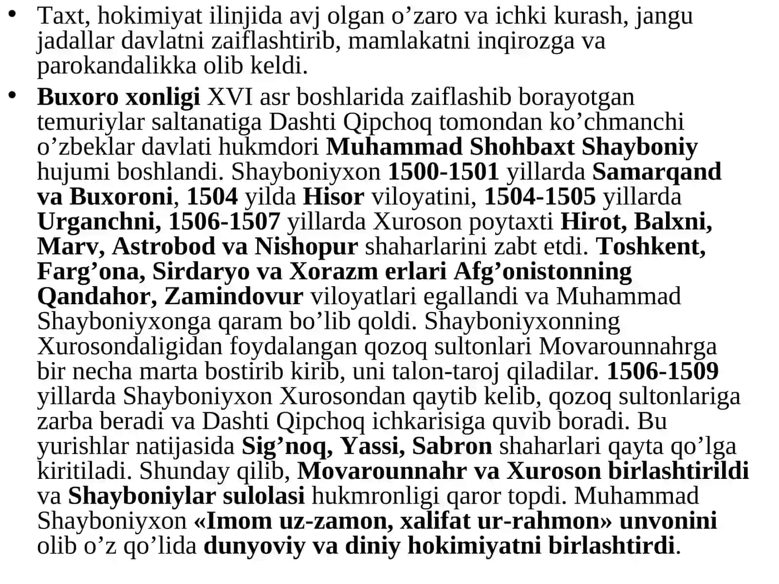 Turkistoning xonliklarga bo`linib ketishi, uning sabablari va oqibatlari 3