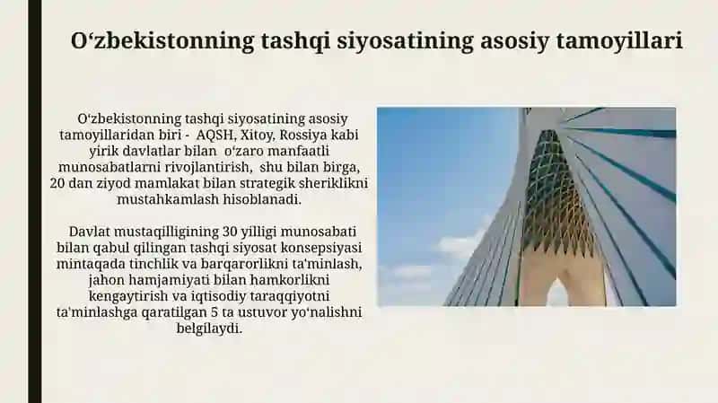 Oʻzbekistonning Tashqi Siyosatining Asosiy Tamoyillari 3