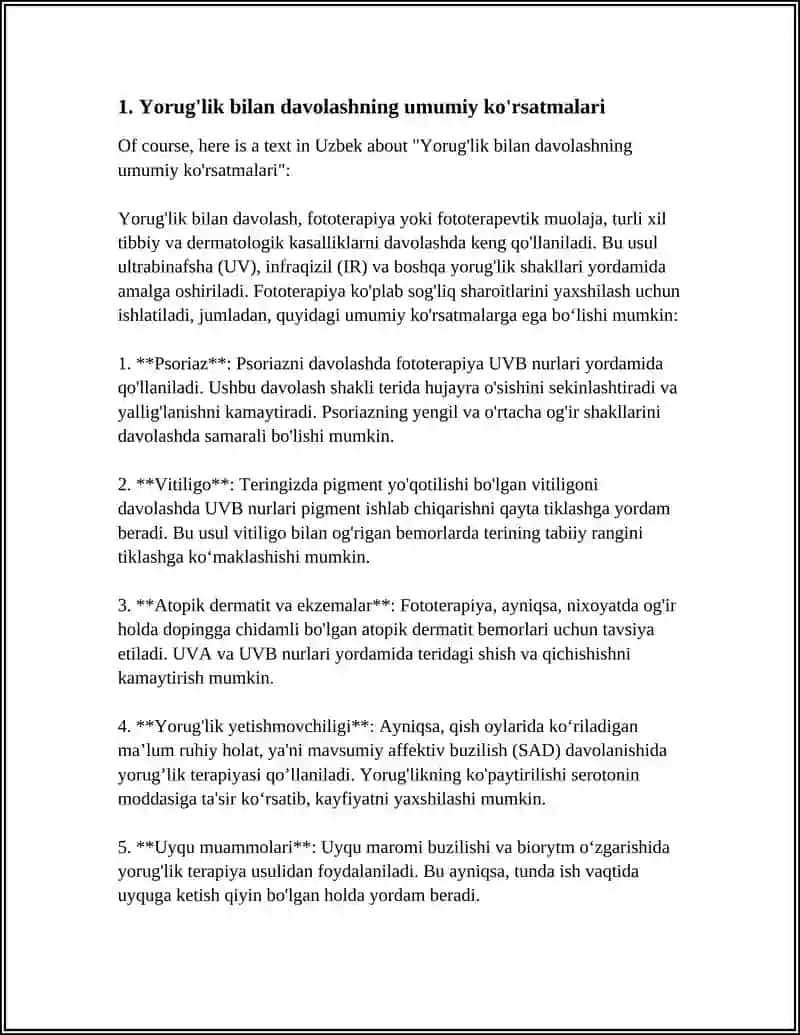Yorug'lik bilan davolashning umumiy ko'rsatmalari 3