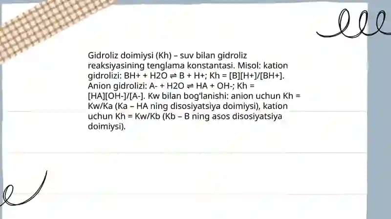 Gidroliz doimiysi va gidroliz darajasini hisoblash 3