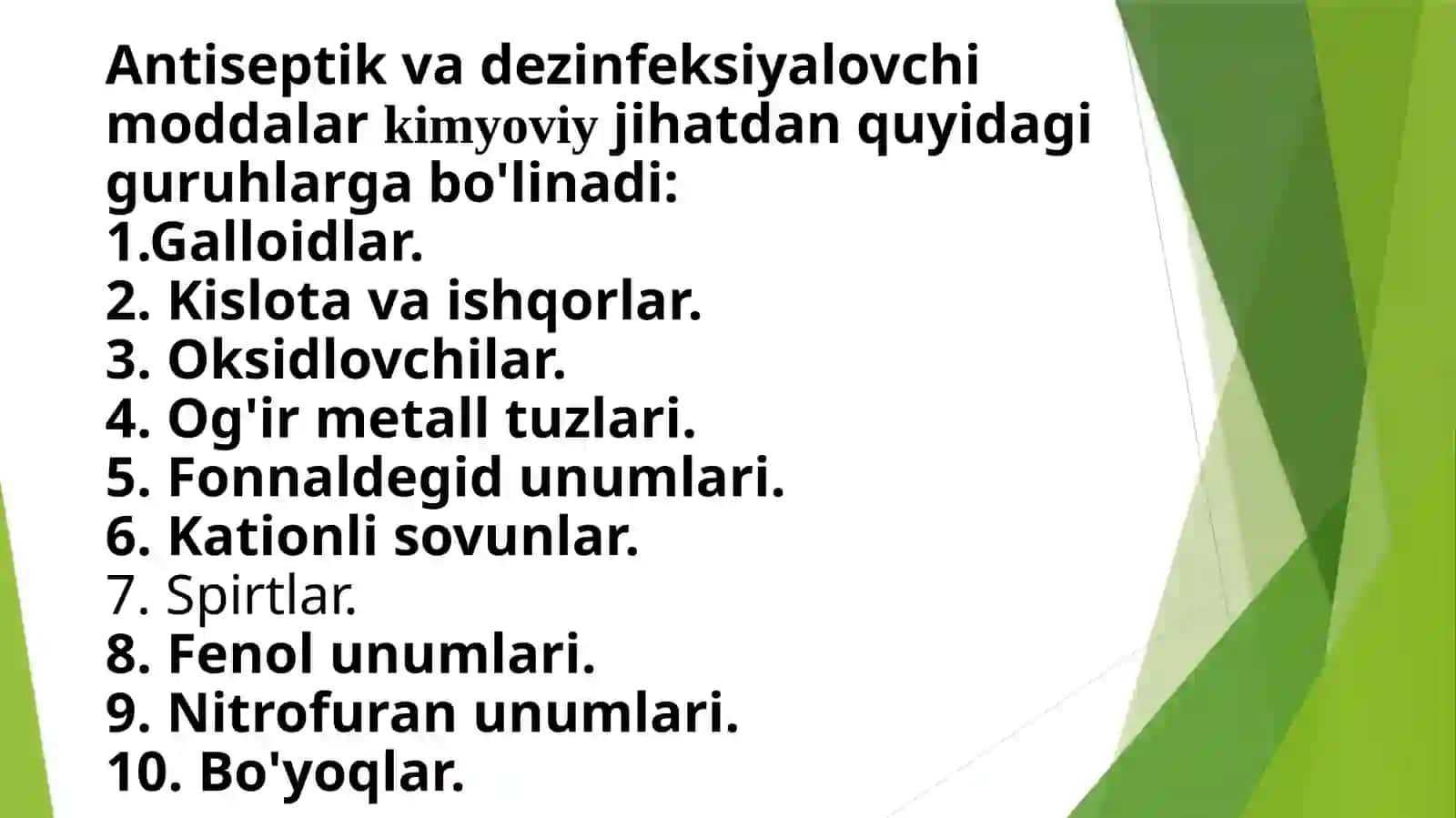 Antiseptik va dezinfeksiya lovçi moddalar 3