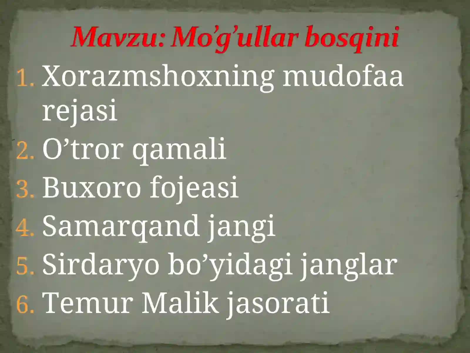 Tarix fanidan 7-sinflar uchun bir soatlik ochiq 3