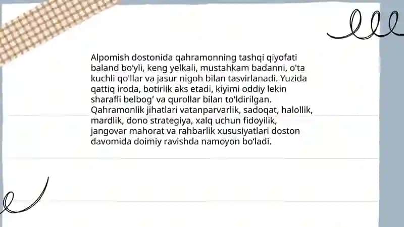 Alpomish dostonidagi obrazlarga tavsif 3