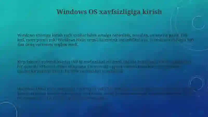 WINDOWS OS XAVFSIZLIGI. PAROLLAR. MA’LUMOTLARNISHIFRLASH 3