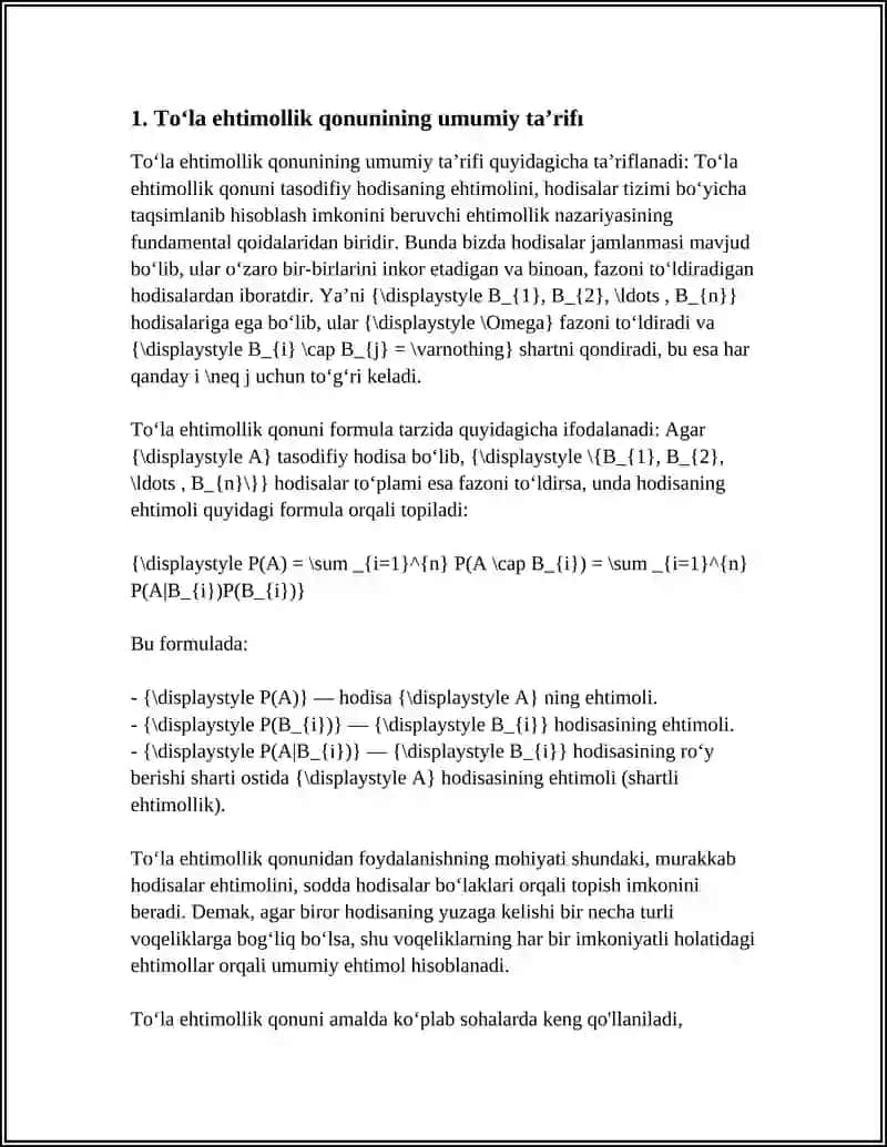 TOʻLA EHTIMOLLIK VA BAYES FORMULASI 3