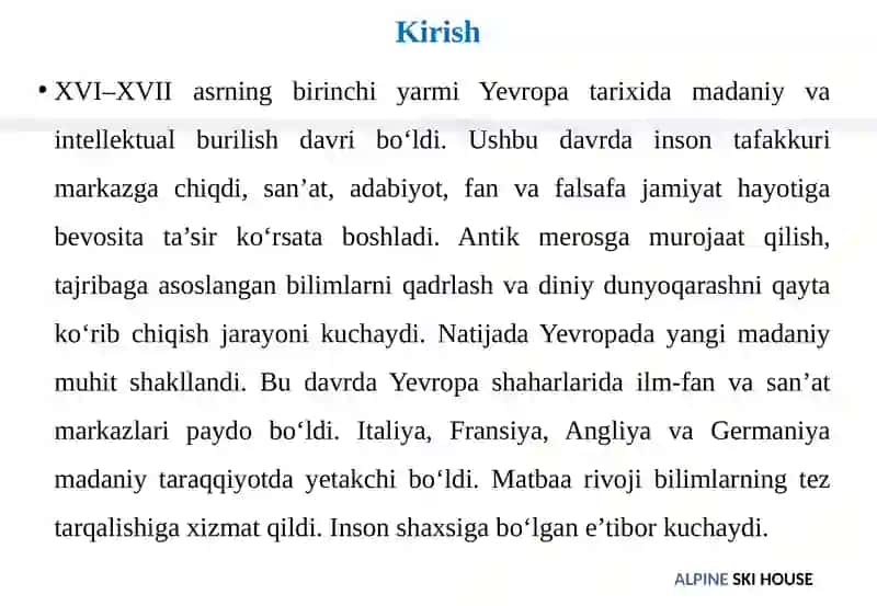 XVI-XVII asrning birinchi yarmida Yevropa dagi yashagan madaniyat vakillari 3