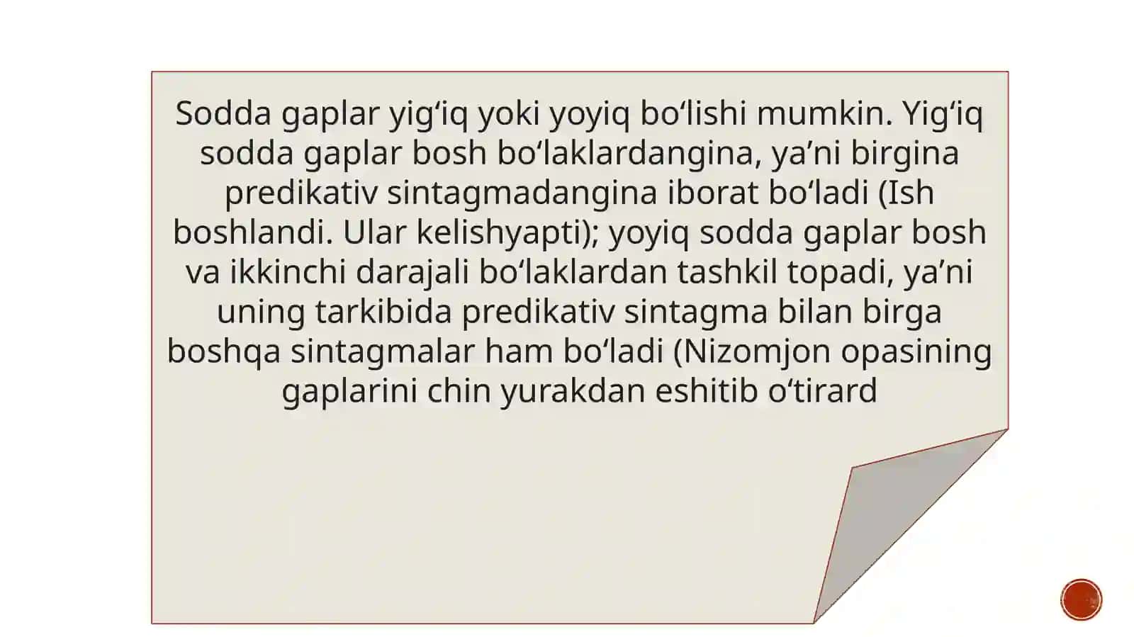 Sodda gaplar. Bir bosh Bo’lakli gaplar Bo’yicha mashqlar Bajarish 3