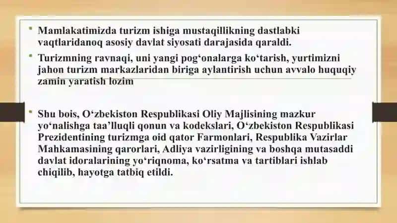 TURISTIK KORXONALARNI SOLIQQA TORTISH 3