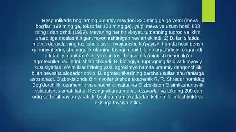 O’zbekiston qishloq xo’jaligida bog’dorchilik 3