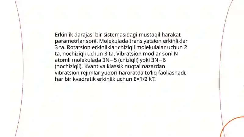 Erkinlik darajasi bo‘yicha energiya taqsimoti 3