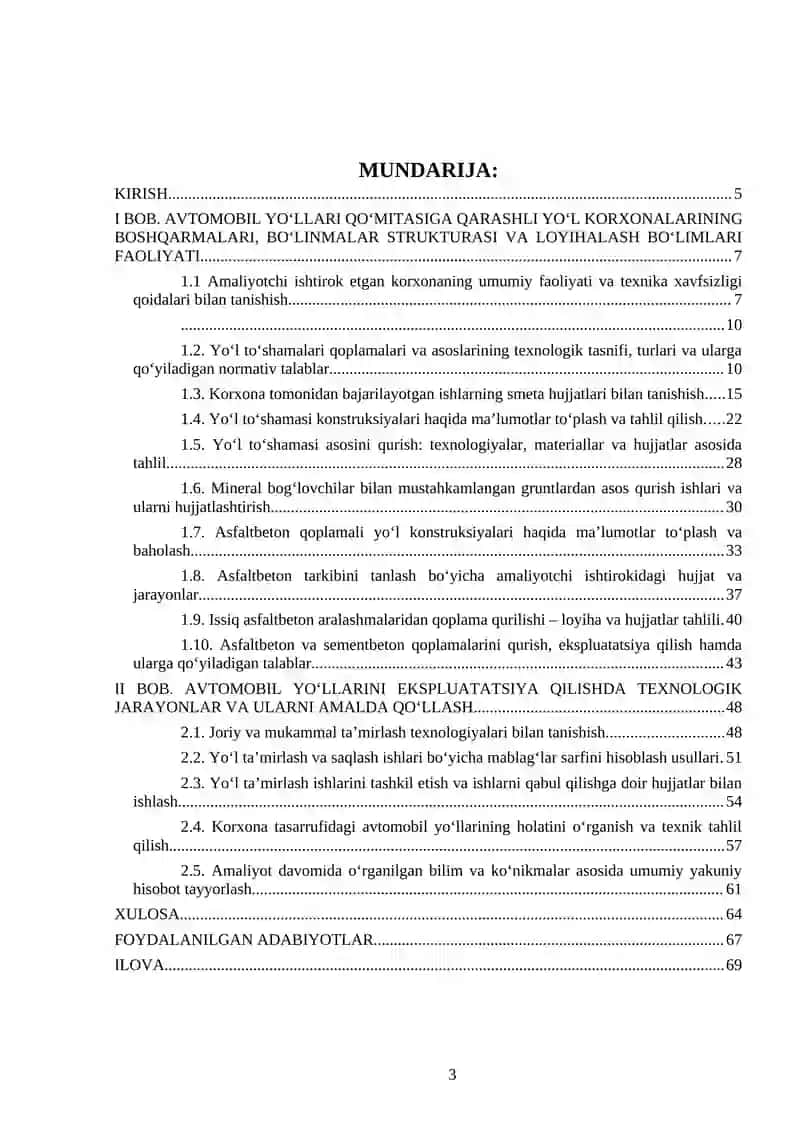 BOB. AVTOMOBIL YO‘LLARI QO‘MITASIGA QARASHLI YO‘L KORXONALARINING BOSHQARMALARI, BO‘LINMALAR STRUKTURASI VA LOYIHALASH BO‘LIMLARI FAOLIYATI 3