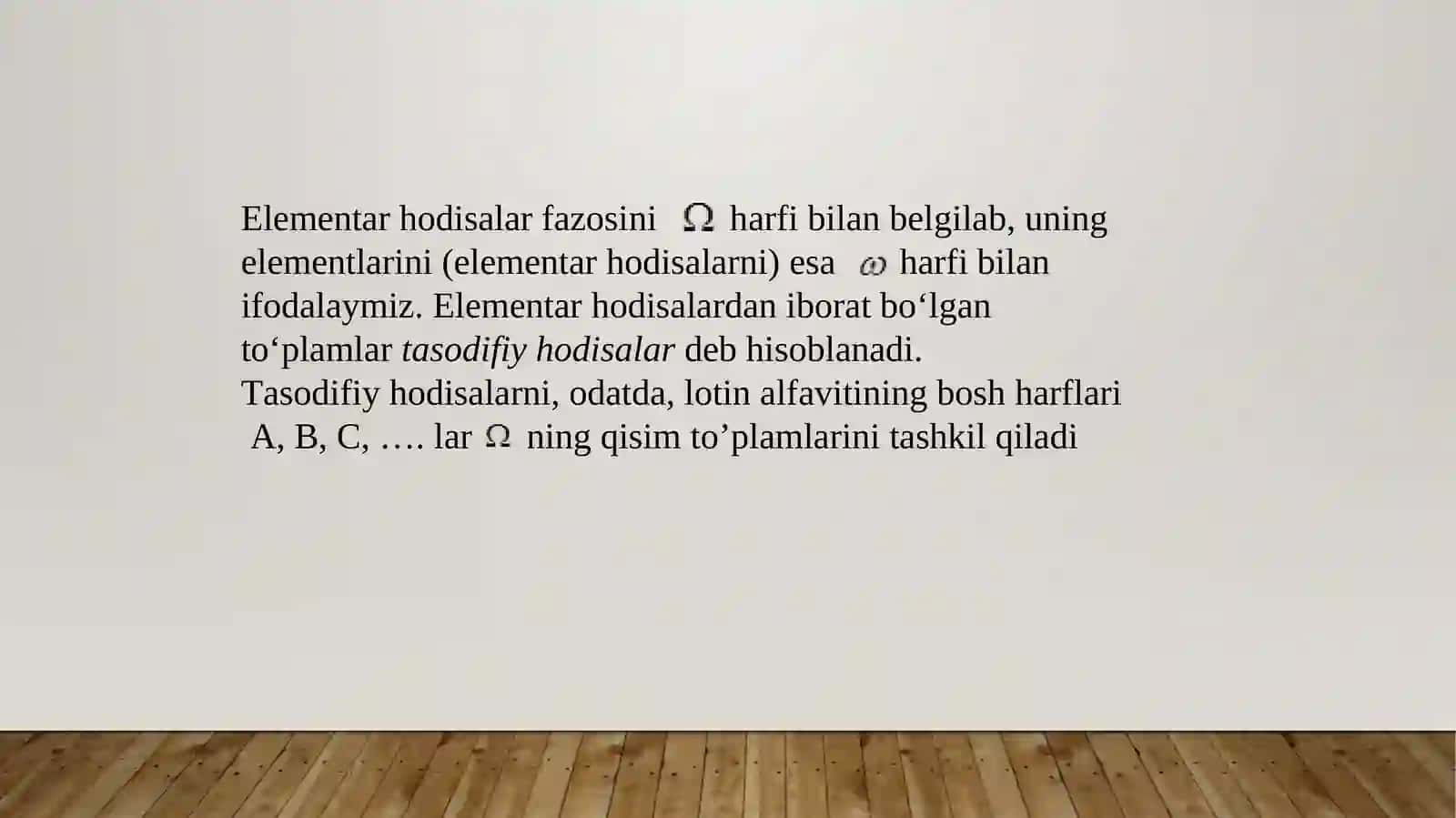 Elementar hodisalar fazosi. Extimolning tariflari 3