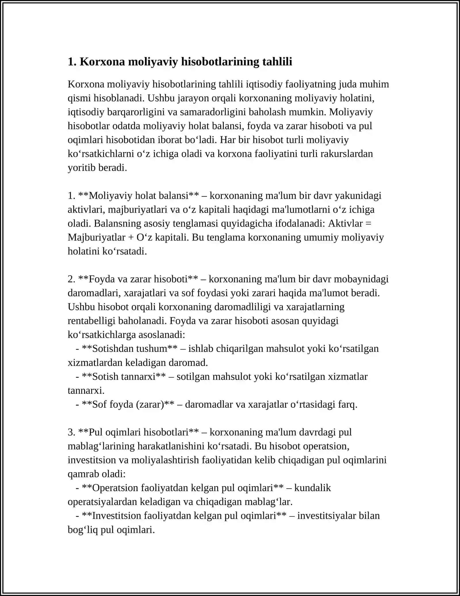 KORXONA FAOLIYATINING MOLIYAVIY NATIJALAR TAHLILI 3