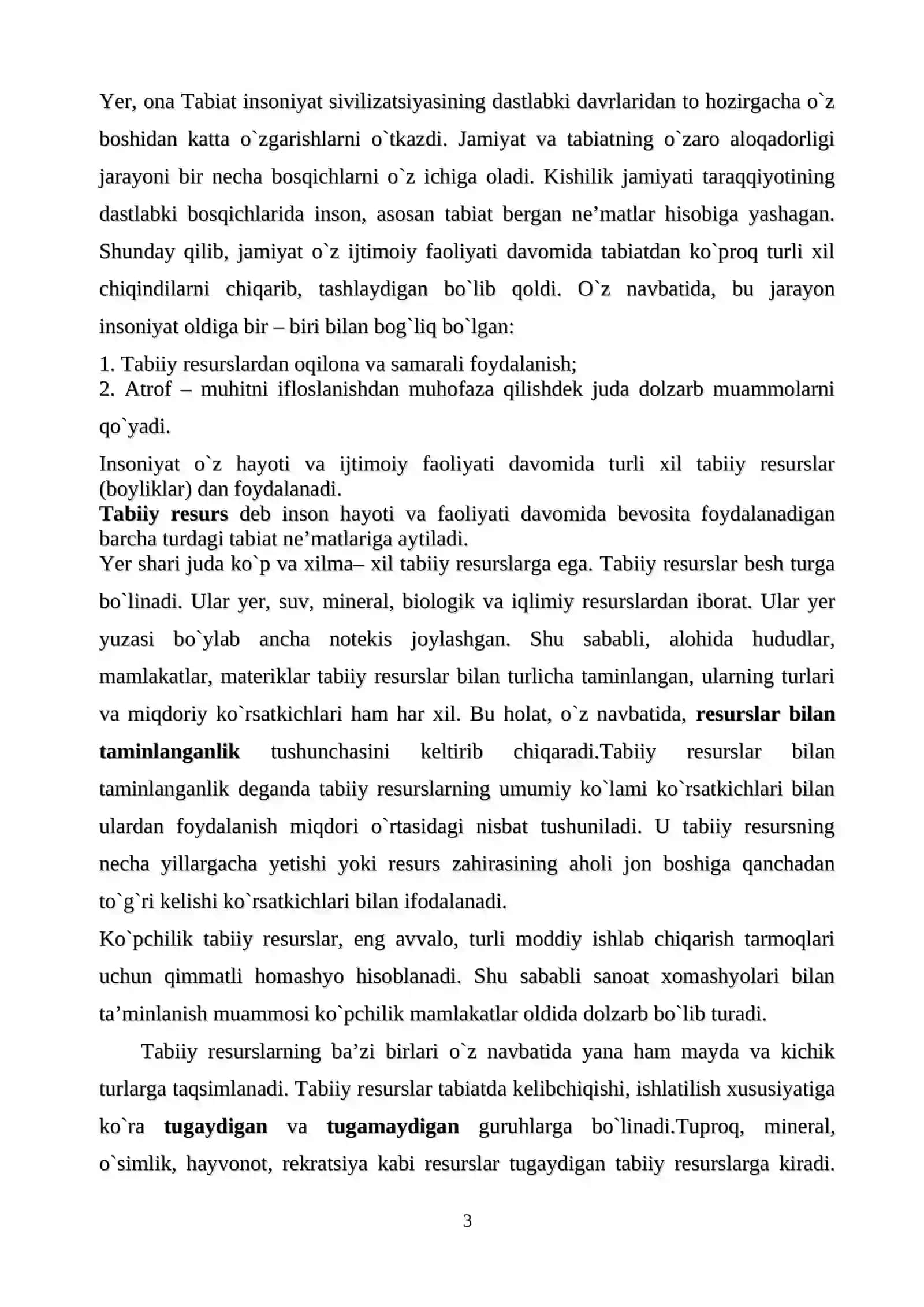 Tabiiy Resurslar va Ulardan Foydalanish 3